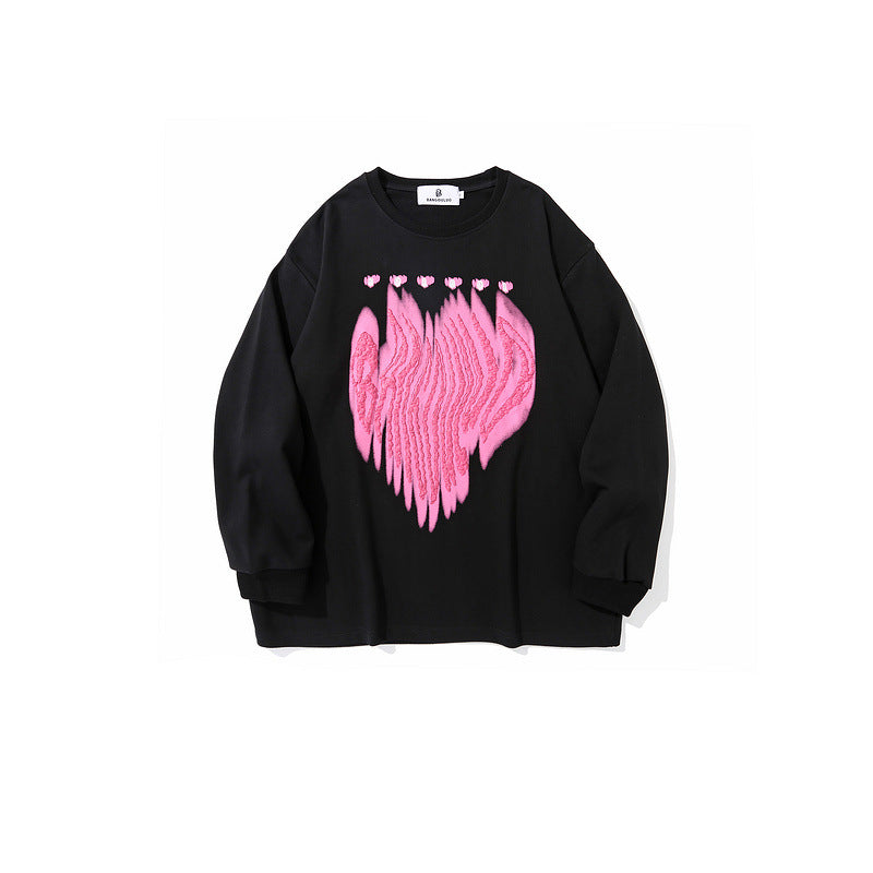 Man Fall Outfits Hip Hop Retro Love Printed Crew Neck Sweatshirt Casual Long-Sleeved Top for Men