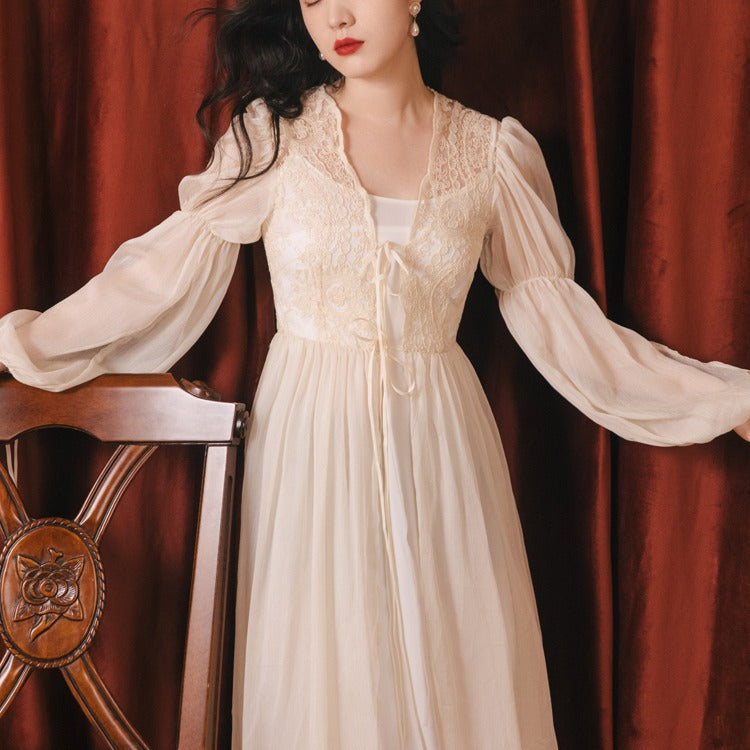 Regency Dress Lace Cardigan Fairy Dress Nightdress Morning Gowns Suspenders