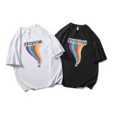 Men T Shitrs Rainbow Line Printed Round Neck