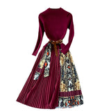 Betty Draper Valentine's Day Dress Autumn and Winter French Retro Printed Stitching Knitted Sweater Dress