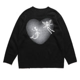 Men Sweater Letter Print Ripped Sweater Men's Street Trend Loose round Neck Sweater