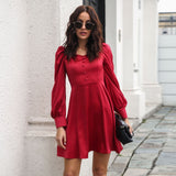 Taffeta Dress Satin Long Sleeve Dress