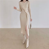 Long Sleeve Burgundy Dress Formal Woolen Skirt Long Dress Inner Sweater Women's Autumn and Winter Dress