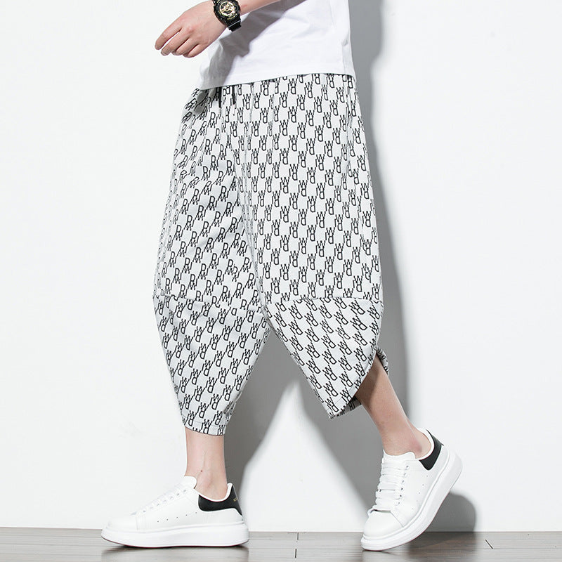 Men Trousers Cropped Pants Loose
