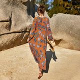 Coachella Music Festival Outfits Fashion Early Spring Printed Dress Casual Long Sleeve Loose