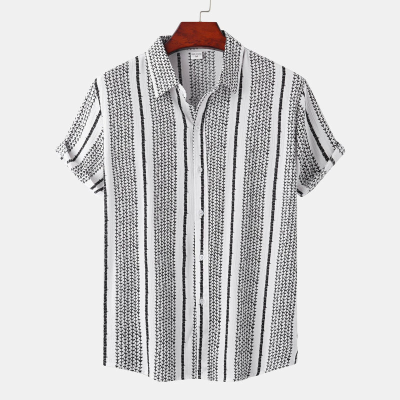 Camp Collar Shirt Color Contrast Patchwork Printed Short Sleeve