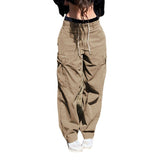 Julia Fox Low Rise Jeans Hip Hop Style Lace-up Straight Multi-Pocket Casual Jeans Hot Girl Slimming Low Waist Overalls Trousers