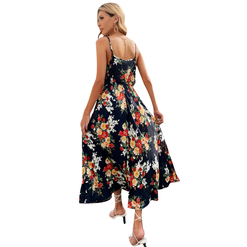 Kendall Jenner Wedding Guest Dress Vacation Style Sexy Backless Lace Stitching Printing Comfortable