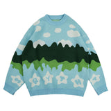 Man Fall Outfits Vintage Cartoon Small Flower Pattern Sweater Men and Women Loose Casual Coat