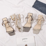 Nude Block Heels Summer High Heel Mid Heel Chunky Heel Sandals
