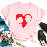 Valentine's Day T Shirts Couples T-shirt Heart Printing Women's Base Shirt round Neck plus Size