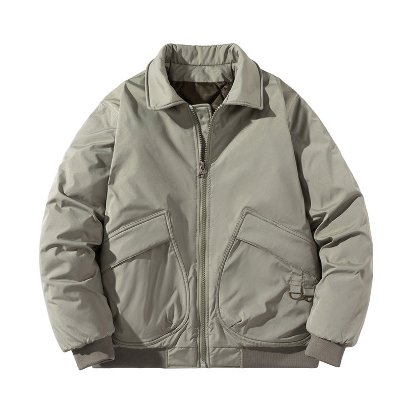 Varsity Jacket Retro Lapels Cotton Jacket Men'S Solid Color