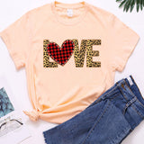 Valentine's Day T Shirt Large Size T-shirt Short Sleeve Leopard Print Love Red Plaid Heart Printing Spring and Summer