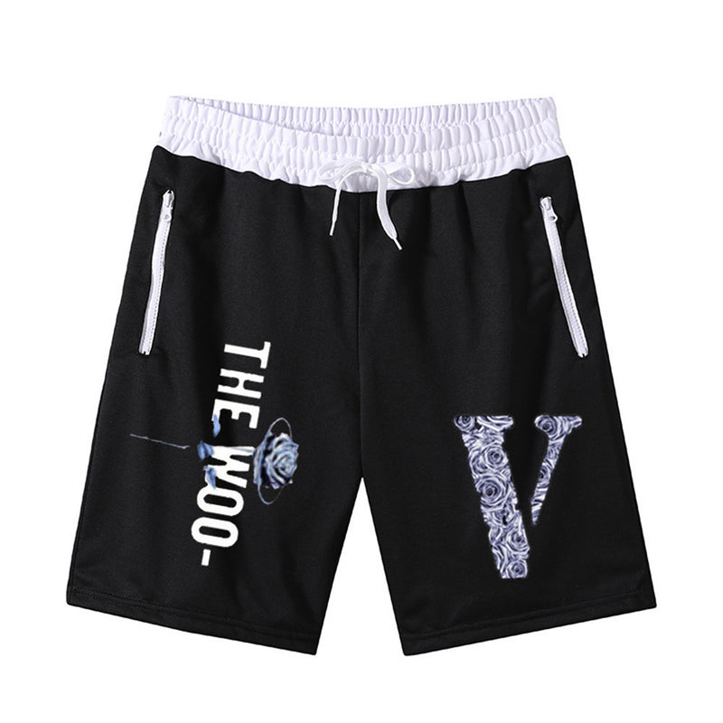Vlone Shorts Letter Large V Printed Men'S Casual Shorts Summer Loose