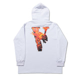 Vlone Hoodie Flame Skull Large V Print Loose Hip Hop Men'S And Women'S Hoodie