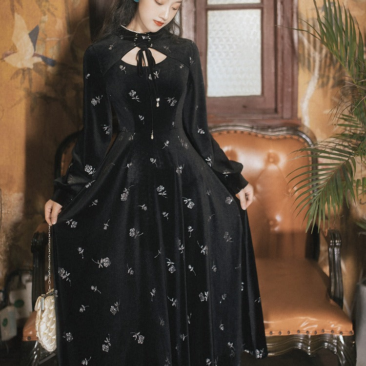 Coachella Music Festival Outfits Vintage Black Cheongsam Dress