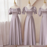 Mauve Dress Bridesmaid Satin Bridesmaid Dress Winter Purple Puff Sleeve