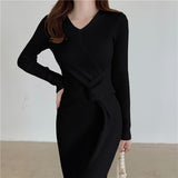 Long Sleeve Burgundy Dress Formal Woolen Skirt Long Dress Inner Sweater Women's Autumn and Winter Dress