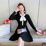 Maxi Burgundy Dress Formal Autumn and Winter Knitted Dress Women's Long Sleeve Pullover Sweater Skirt