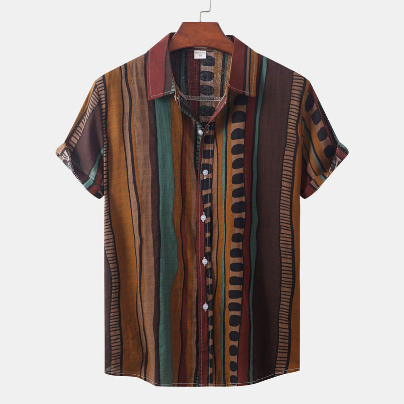 Camp Collar Shirt Striped Short Sleeve Shirt