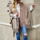 Women's Cardigan Knit Sweater Autumn and Winter Striped Cape Tassel Knitted Cardigan for Women