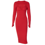 Maxi Burgundy Dress Formal Winter Women's Solid Color Long Sleeve Slim Fit Fashion Sexy Dress