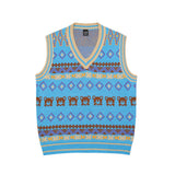 Men Sweater Contrasting Color Jacquard Knitted Vest Men's Idle Style Outer Vest Street