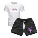 Vlone T Shirts & Shorts 2 Piece Set Men'S Short Sleeve Sports Beach