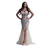 Long Homecoming Dresses Sequined Fishtail V-neck Banquet Evening Dress
