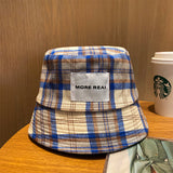 Vintage Check Bucket Hat Plaid Letters Bucket Hat
