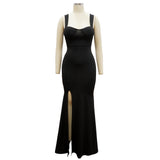 Kendall Jenner Wedding Guest Dress Bandeau Sling Long Dress Slit Sheath Skirt