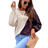 Women Pullover Knit Sweater Autumn and Winter Irregular Color Matching off-Shoulder Sweater for Women