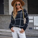 Women Pullover Knit Sweater Autumn and Winter Striped Plaid Sweater for Women Fashionable Jacket