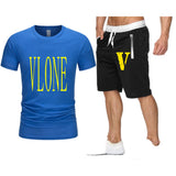 Vlone T Shirts & Shorts 2 Piece Set Men'S Printed Casual Short-Sleeved T-Shirt