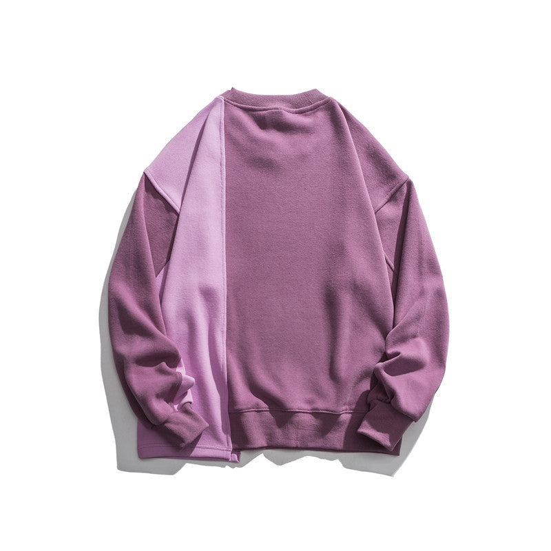 Man Fall Outfis Color Contrast Patchwork Round Neck Sweater Loose Casual Bottoming Top