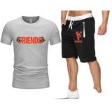 Vlone T Shirts & Shorts 2 Piece Set Large V Printed Short Sleeve Loose Short Sleeve T-Shirt Shorts