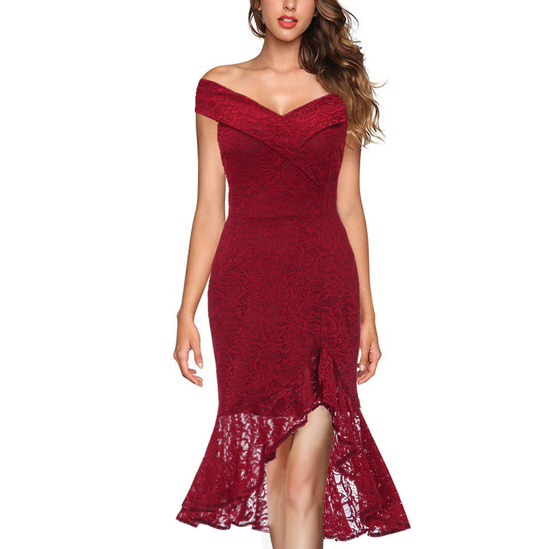 Burgundy Dress Formal Fishtail Dress Sexy Sheath Slim Dress