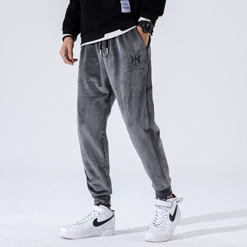 Grey Sweatpants Corduroy Pants Men's Loose Tappered Casual Pants Autumn and Winter