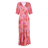 Kendall Jenner Wedding Guest Dress Printed Short Sleeve V-neck Waist Slit