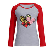 Valentine's Day T Shirts Couples Leopard Plaid Love Loose Long Sleeve T-shirt
