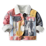 Children Jean Jackets Children's Tie-Dyed Velvet Long-Sleeved Denim Jacket