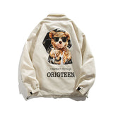 Man Fall Outfis Autumn New Simple Alphabet Cartoon Bear Printed Casual Jacket Couple's Tops