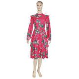 Vintage Floral Print Long Sleeves Holiday Lace-up Dress African Dashiki Ankara Styles Dress