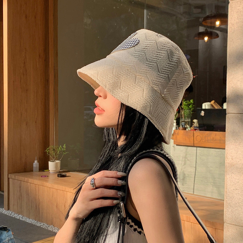 Women Bucket Hat Chessboard Grid Love Fisherman Sunshade