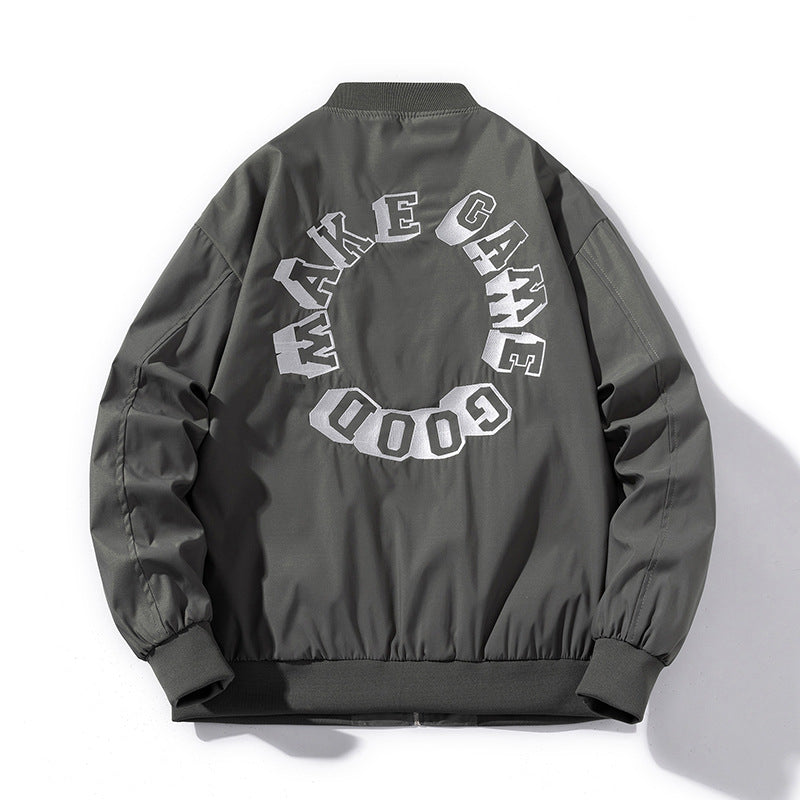Varsity Jacket Solid Color Thin Embroidery