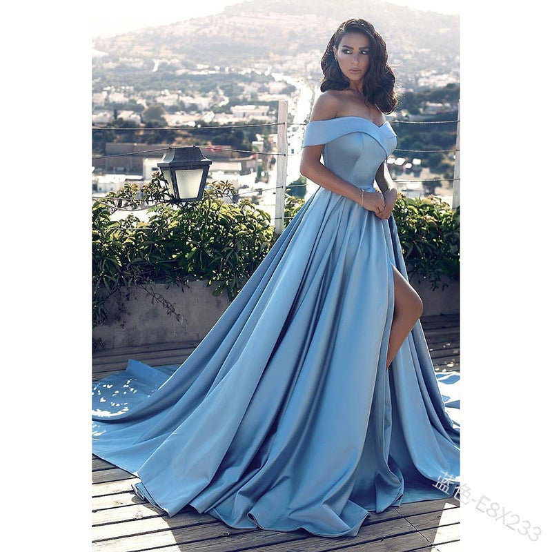 Kendall Jenner Wedding Guest Dress Solid Color off-Shoulder Elegant Evening Dress