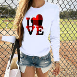 Valentine's Day T Shirt Women's Solid Color Long Sleeve Love Printed Casual Style Top