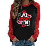 Valentine's Day T Shirts Couples Lip Pattern Loose Long Sleeve T-shirt