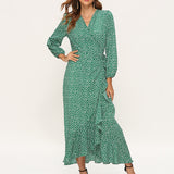 Kendall Jenner Wedding Guest Dress   Printed Summer Draped Dress  Long Sleeve
