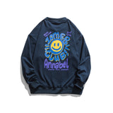 Man Fall Outfis Smiley Face Printed Sweater Couple Casual Pullover